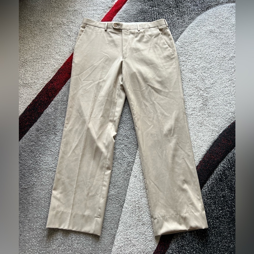 John Varvatos Wool Khaki Pleated Front Dress Pants